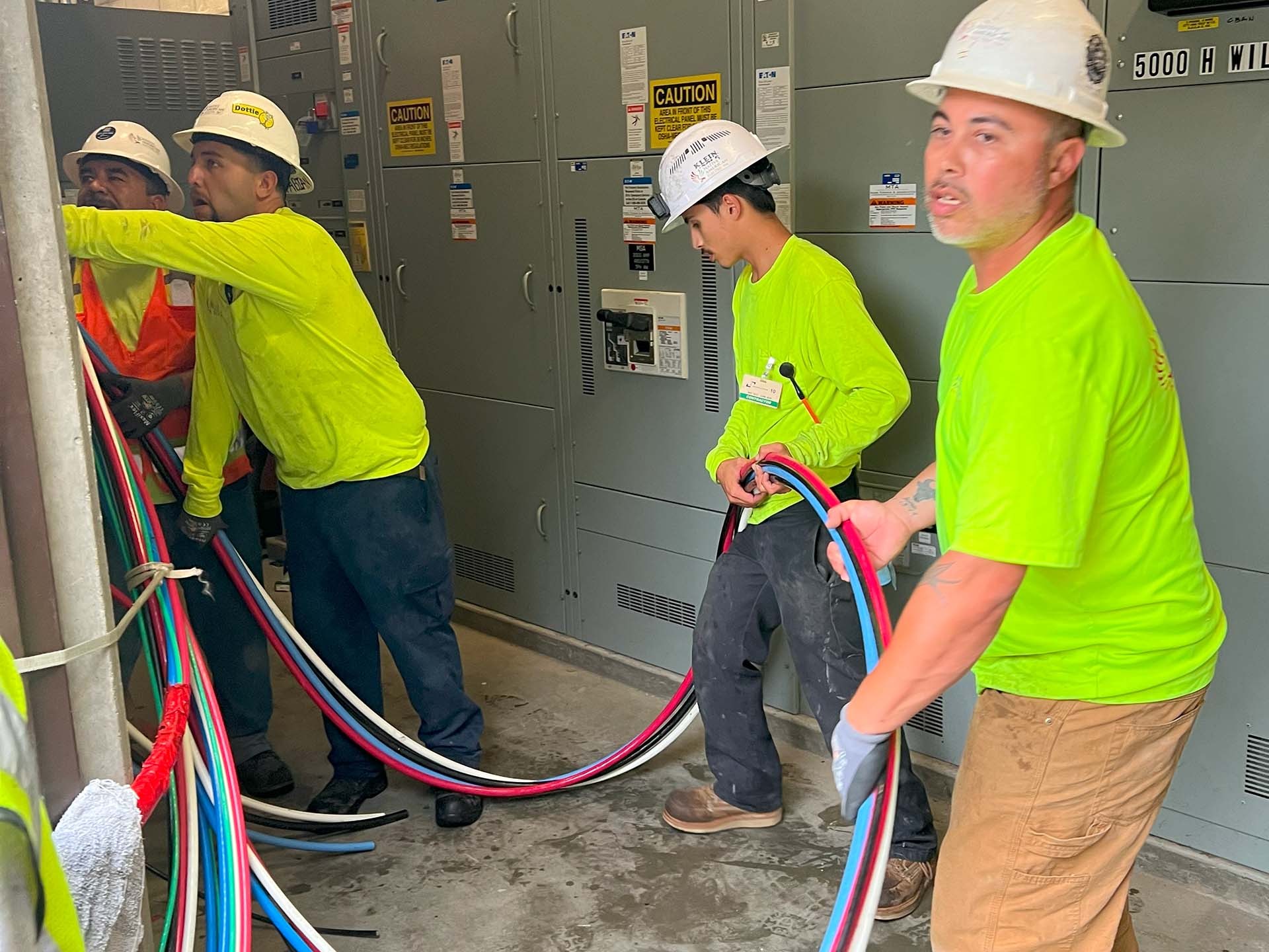 focused employees working on power